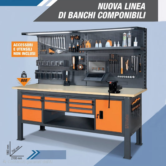 Banco da lavoro - 2,1 m - Nuova Linea