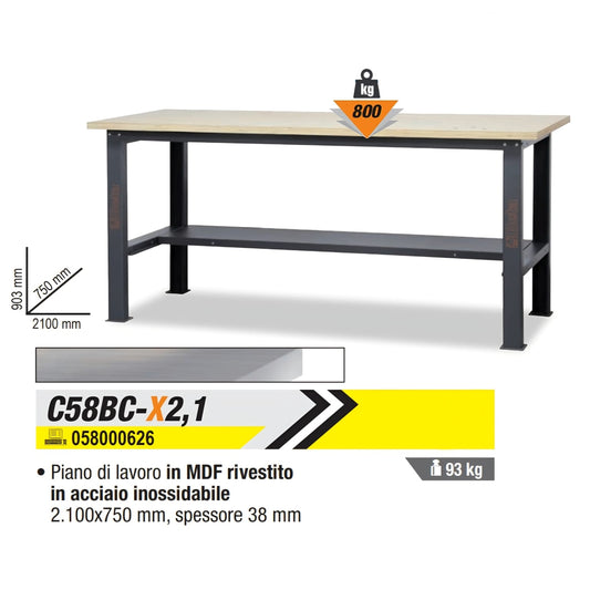 Banco da lavoro semplice - 2,1 m