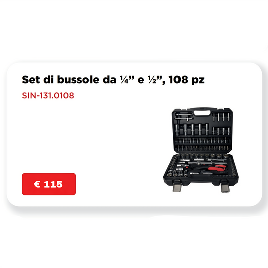 Set di bussole da 1/4" e 1/2", 108 pz