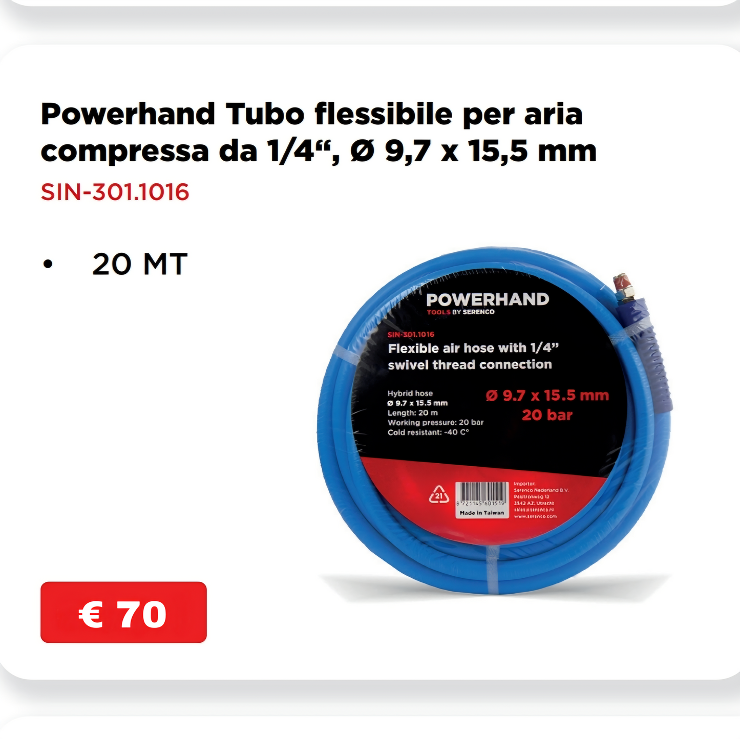 Tubo flessibile per aria compressa da 1/4"