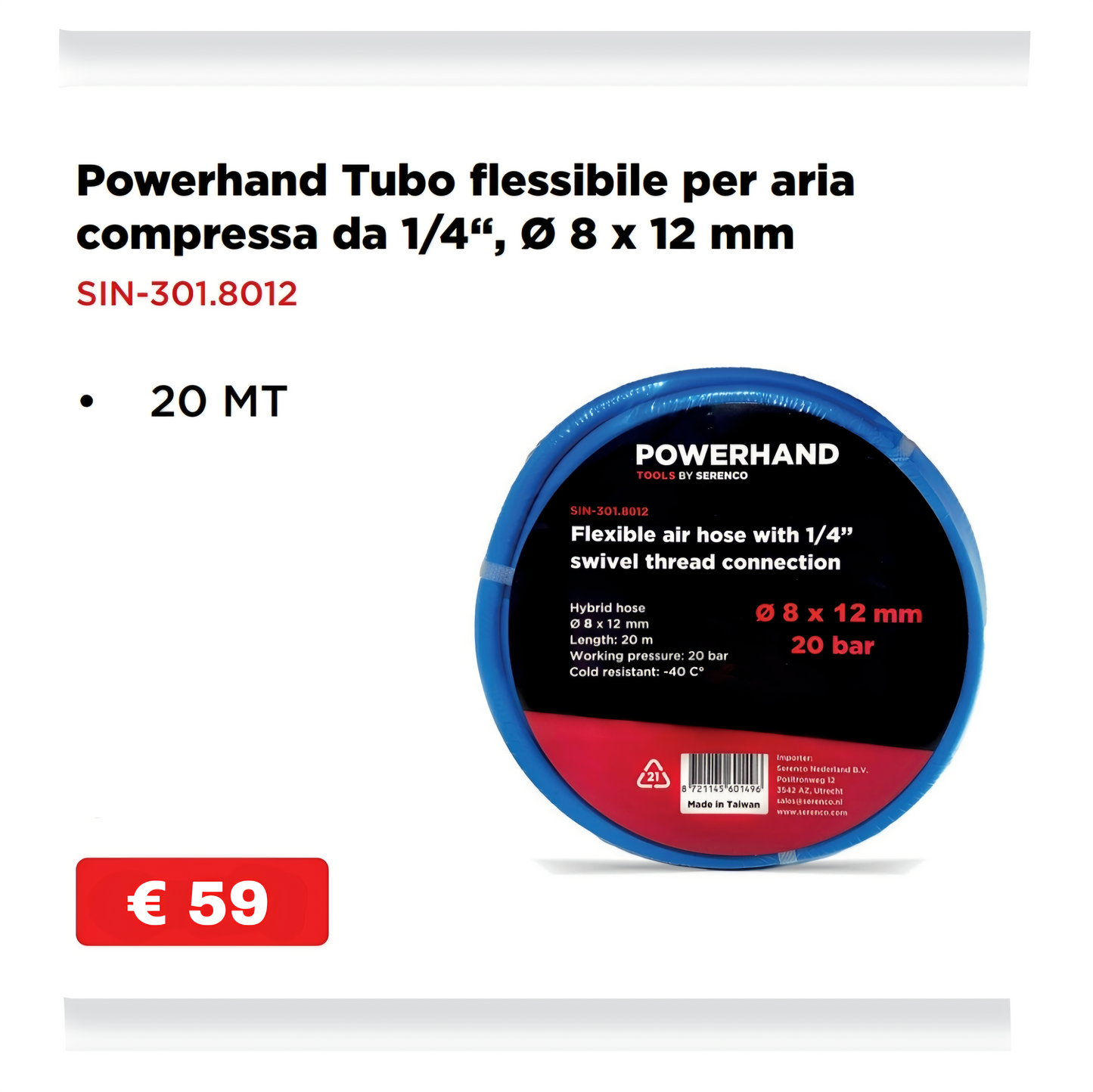 Tubo flessibile per aria compressa da 1/4"